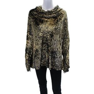 Shamask Womens Abstract Print Turtleneck Blouse Brown Black Size One Size